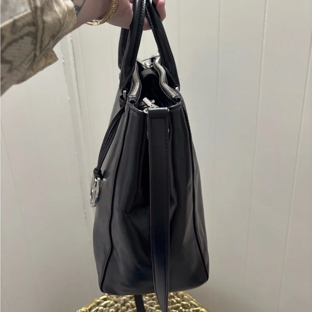 Michael Kors Black Leather Tote with Silver Charm